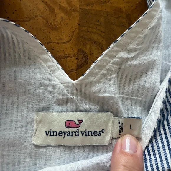 Vineyard Vines Blue and White Striped shift dress with Lace Detail - Picture 2 of 3